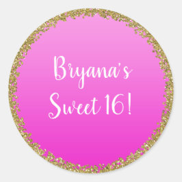 Varmt Rosa Nedsänkt Guld Glitter Glam Glitter Fest Runt Klistermärke