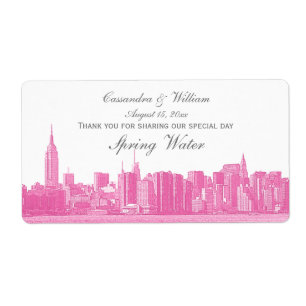 Varmt rosa NYC bred skylinje etsning vattenflaska Fraktsedel