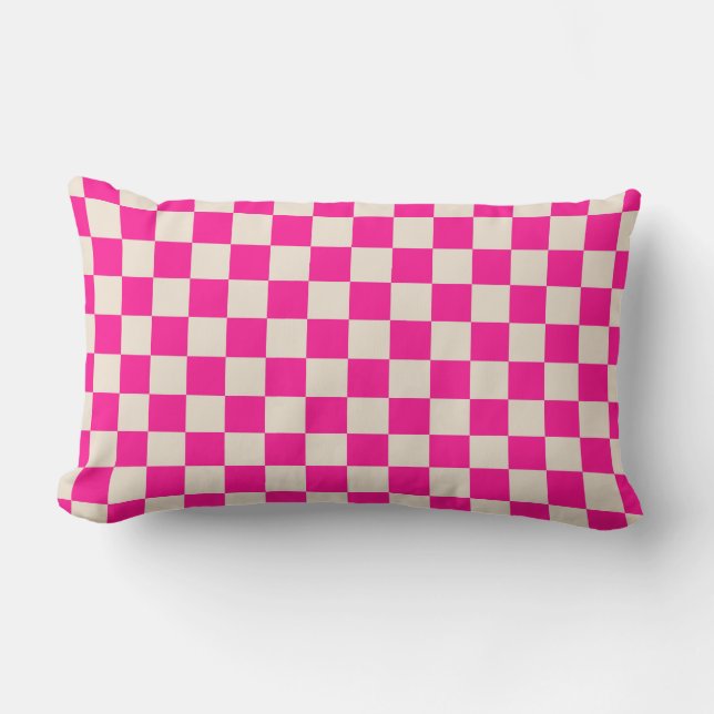 Varmt rosa och brun schackbrädesmönster lumbarkudde (Framsida)