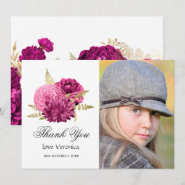 Varmt rosa och guld blommande Quinceañera-foto Tack Kort
