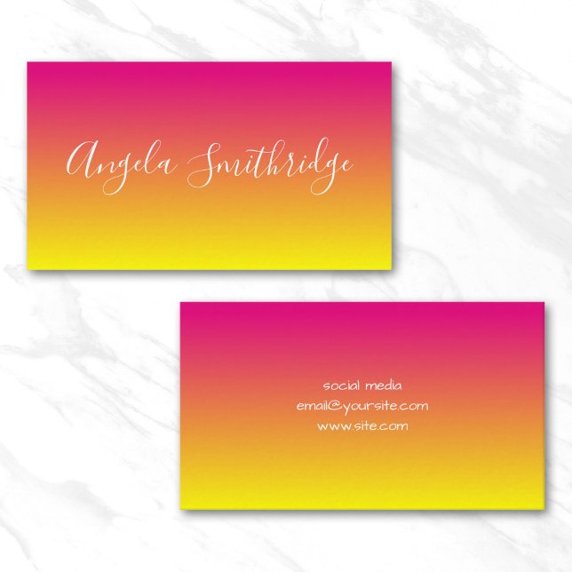 Varmt rosa och gult ombré visitkort (Hot Pink and Yellow Ombre Business Card)