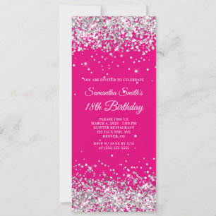 Varmt rosa och silver glitter 18-årsdag inbjudningar