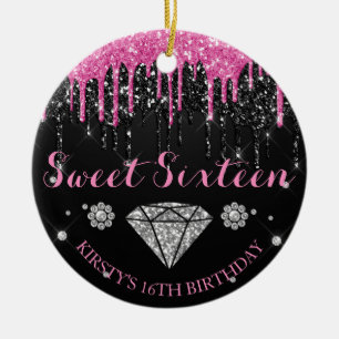 Varmt Rosa och Silver Glitter Dropp Diamant Sweet Julgransprydnad Keramik
