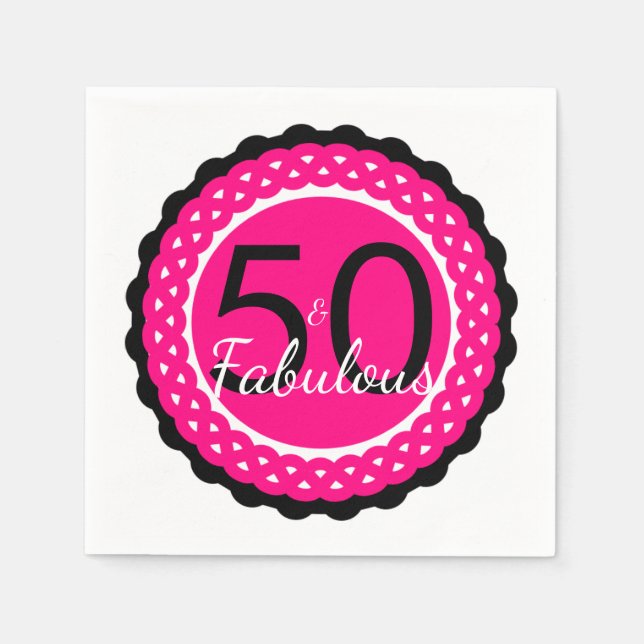 Varmt Rosa och Svart 50 & Fantastisk Födelsedagsfe Pappersservett (Framsidan)