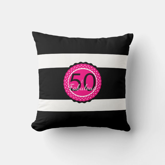 Varmt Rosa och Svart 50 & Fantastisk Födelsedagspr Kudde (Framsida)