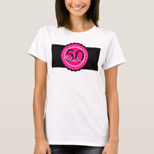 Varmt rosa och svart 50 & fantastisk födelsedagspr tee shirt