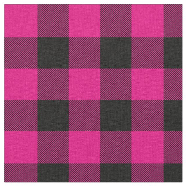 Varmt rosa och svart Buffalo-rutigt Tyg (Närbild)