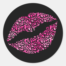 Varmt rosa och svarta leopardfläckar läppstift runt klistermärke