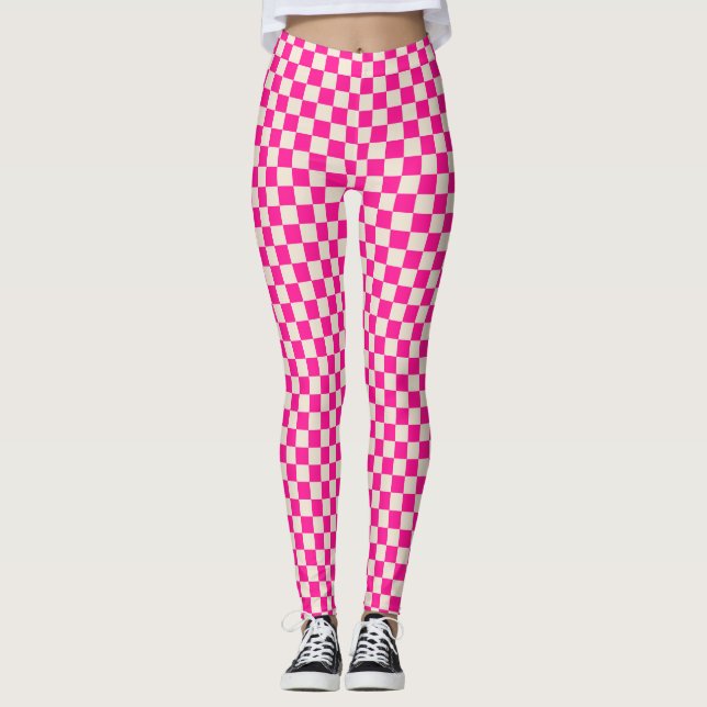 Varmt rosa och tan-rutigt mönster leggings (Framsida)
