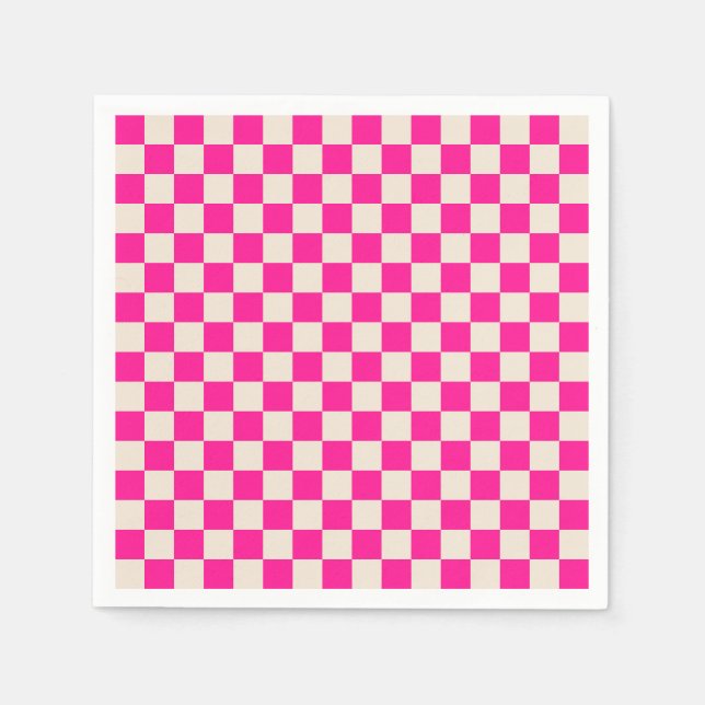 Varmt rosa och tanfärgad schackrutemönster pappersservett (Framsidan)