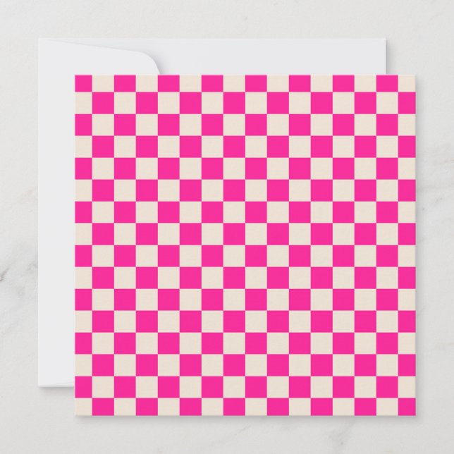 Varmt rosa och tanfärgad schackrutemönster tack kort (Framsida)