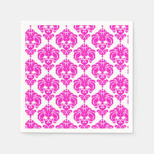Varmt rosa och vit damask chic elegant fest pappersservett