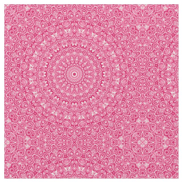 Varmt Rosa och Vit Mandalamönster Tyg (Närbild)