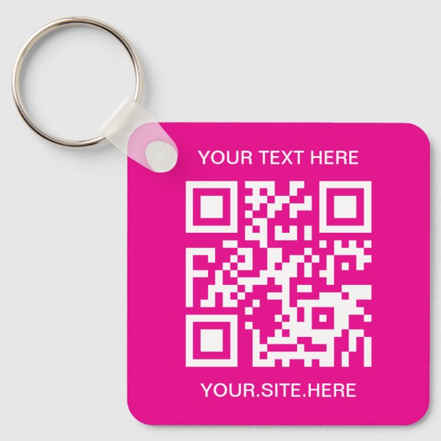 Varmt rosa och vit QR-kod Nyckelring (Framsida)