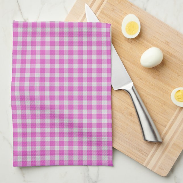 Varmt rosa och vit rutig pläd kökshandduk (Vikt i Fjärdedel)