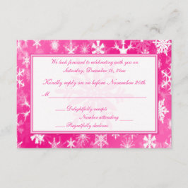 Varmt rosa och vita snöflingor svarskort OSA kort