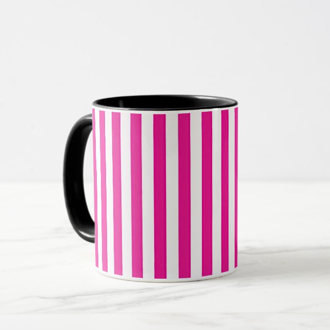 Varmt rosa och vita vertikala ränder minimalism mugg (Framsida vänster)
