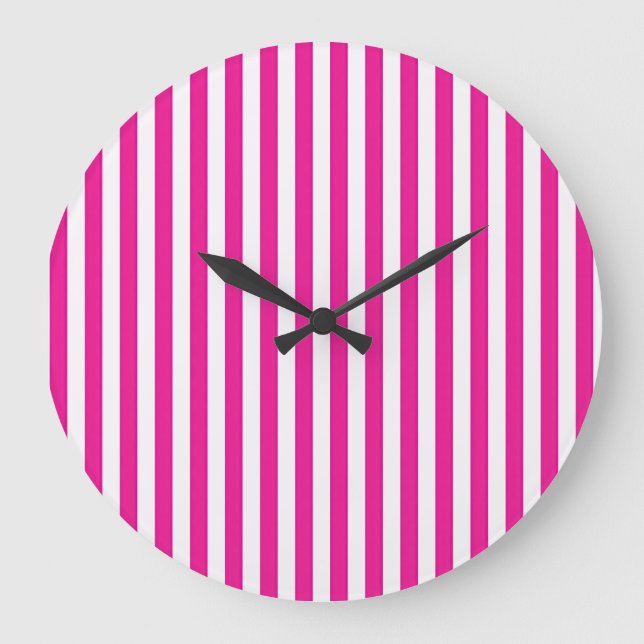 Varmt rosa och vita vertikala ränder minimalism stor klocka (Framsida)