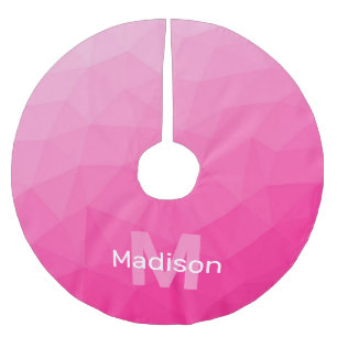 Varmt rosa ombré geometriskt nätmönster Monogram Julgransmatta Borstad Polyester