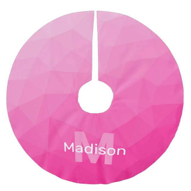 Varmt rosa ombré geometriskt nätmönster Monogram Julgransmatta Borstad Polyester (Framsidan)