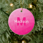 Varmt rosa ombré geometriskt nätmönster Monogram Julgransprydnad Keramik<br><div class="desc">Varmt rosa ombré geometriskt nätmönster Monogram Keramisk julgran prydnad. Monogram Anpassa med din egen initial och namn. Triangel geometriskt nät med ljus mörk Varmt rosa ombré gradient modern design.</div>