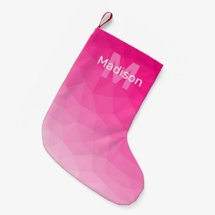 Varmt rosa ombré geometriskt nätmönster Monogram Liten Julstrumpa