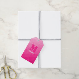 Varmt rosa ombré geometriskt nätmönster Monogram Presentetikett