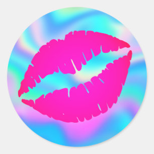 Varmt Rosa Ombre Läppstift Kyss Iridescent Ombre Runt Klistermärke