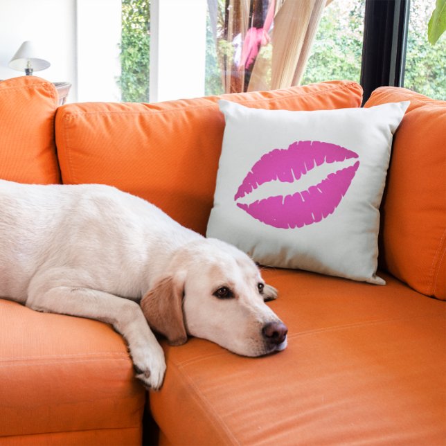 Varmt Rosa Ombre Läppstift Kyss Kudde (Hot Pink Lips Throw Pillow)