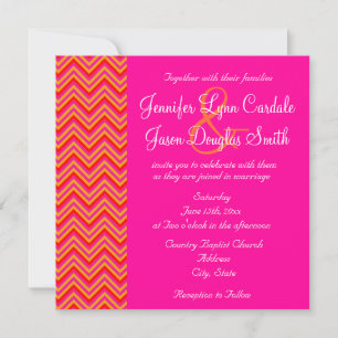 Varmt rosa orange chevron bröllopsinbjudan inbjudningar