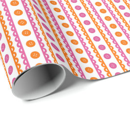 Varmt rosa orange preppy randig hantverks- och syt presentpapper