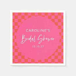 Varmt rosa orange retro-rutig bröllopsfest pappersservett