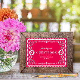 Varmt Rosa Papel Picado Bröllop Gästbokskylt Poster