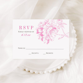 Varmt rosa peony och grå bröllopsvar OSA kort
