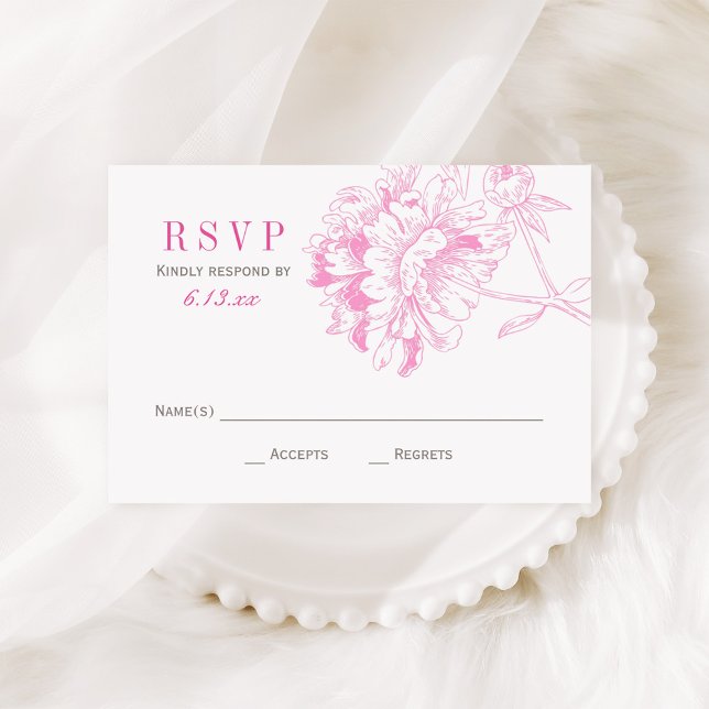 Varmt rosa peony och grå bröllopsvar OSA kort (Skapare uppladdad)