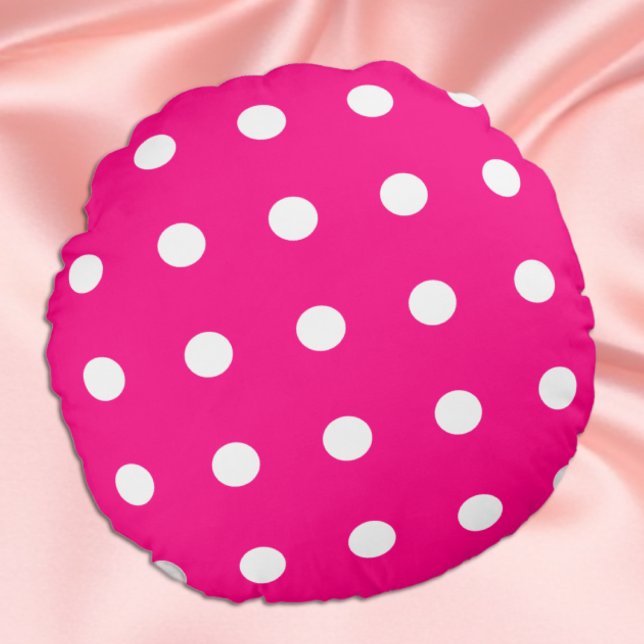 Varmt rosa prickmönster rund kudde (Skapare uppladdad)