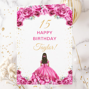 Varmt Rosa Prinsessan Blommig Glad Födelsedag Kort