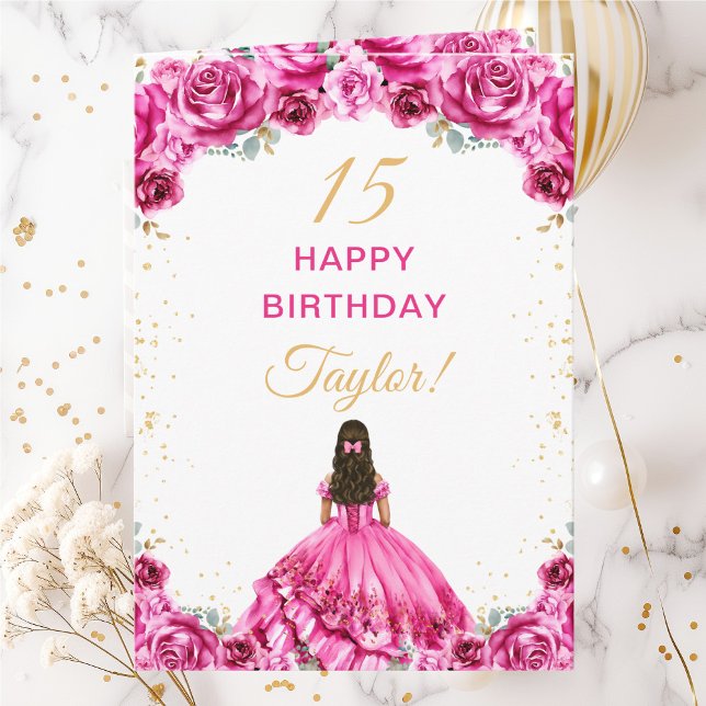 Varmt Rosa Prinsessan Blommig Glad Födelsedag Kort (Skapare uppladdad)