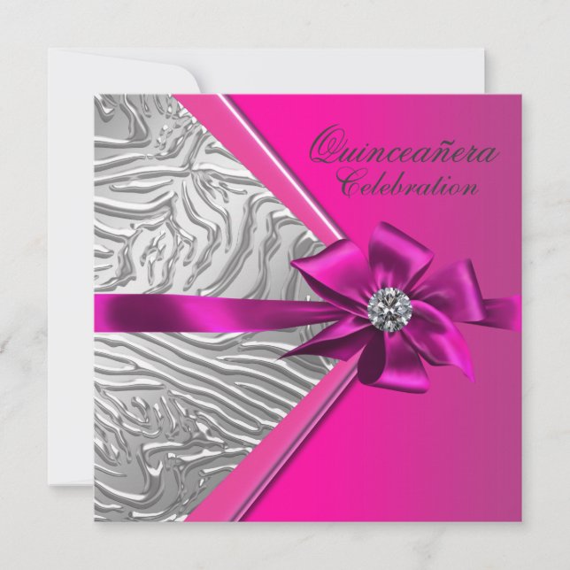 Varmt rosa Quinceanera-födelsedagsfest Inbjudningar (Framsida)