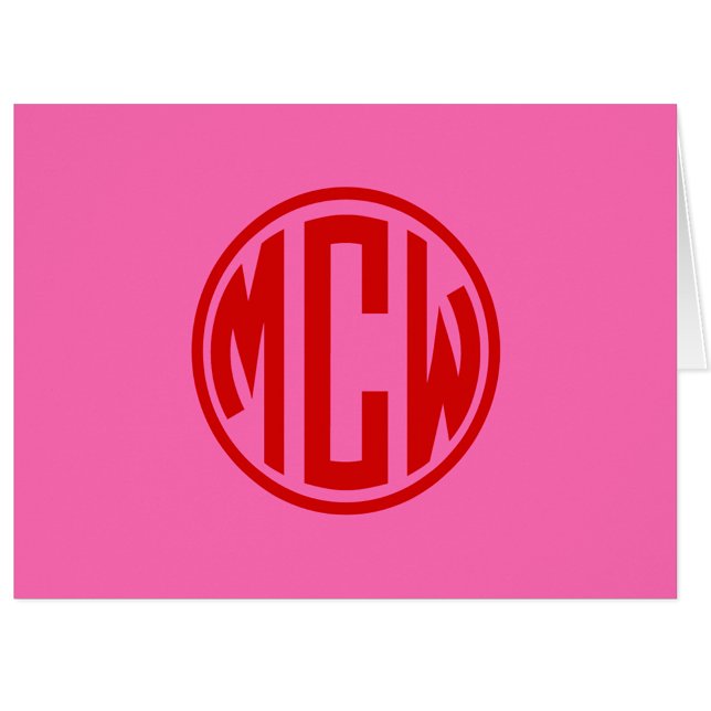 Varmt rosa röd preppy cirkelmonogram gör-det-själv OBS kort (Skapare uppladdad)