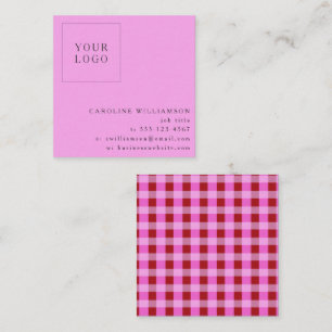 Varmt Rosa Rött Gingham Fyrkantig Logotyp Anpassad Fyrkantigt Visitkort