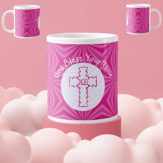 Varmt Rosa Sicksack-kors Rosa Vit Personlig Jumbo Mugg