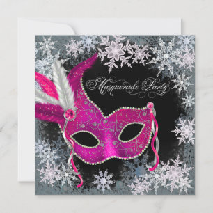 Varmt rosa snöflinga maskerad fest inbjudan