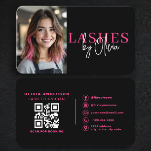 Varmt Rosa Svart Ögonfrans Tekniker Foto QR-kod Visitkort
