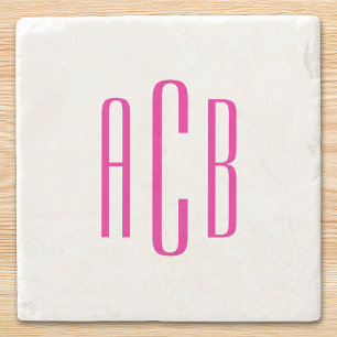 Varmt rosa tre bokstäver monogram stenunderlägg