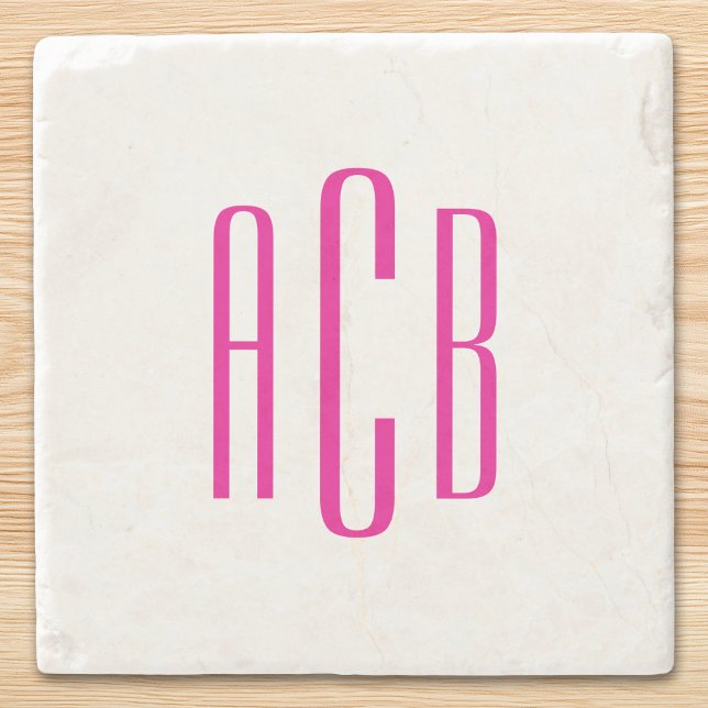 Varmt rosa tre bokstäver monogram stenunderlägg (Hot Pink Three Letter Monogram Stone Coaster)
