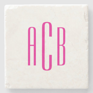 Varmt rosa tre bokstäver monogram stenunderlägg