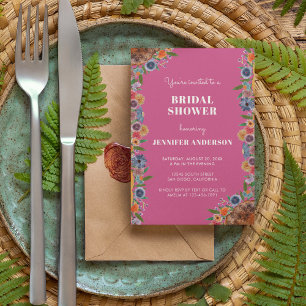 Varmt Rosa Vildblomma Trädgård Boho Chic Bröllopsd Inbjudningar