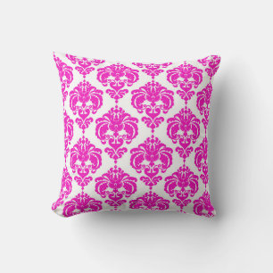 Varmt rosa vit damask chic modern elegant mönster kudde