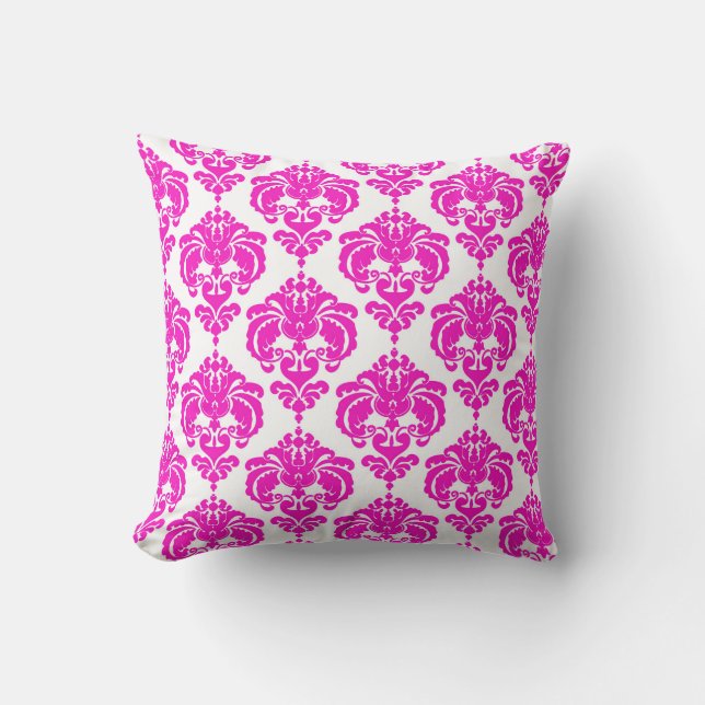 Varmt rosa vit damask chic modern elegant mönster kudde (Framsida)